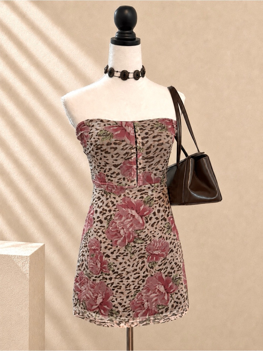 Princess Polly Floral Leopard Strapless Mini Dress Size 2